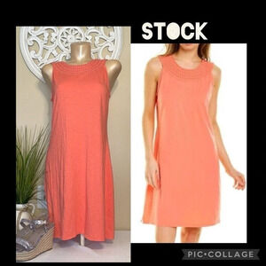Tommy Bahama womens dress Medium 8 10 embroider shift tank coral sleeveless mini
